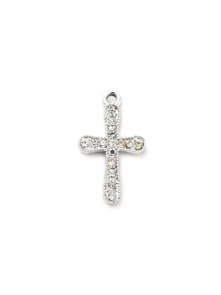 Silver Crystal Cross Charm