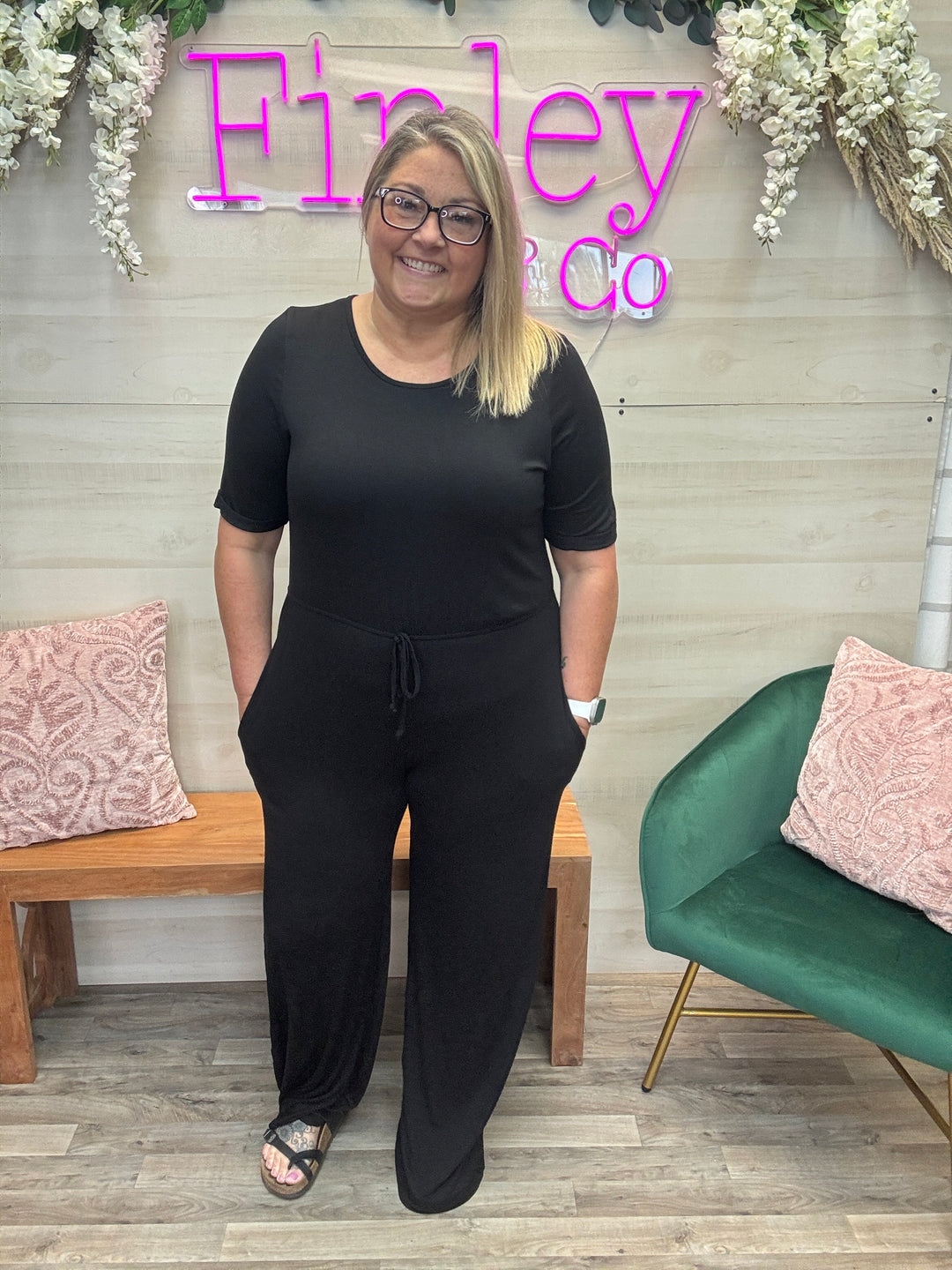 Black Short Sleeve Jumpsuit