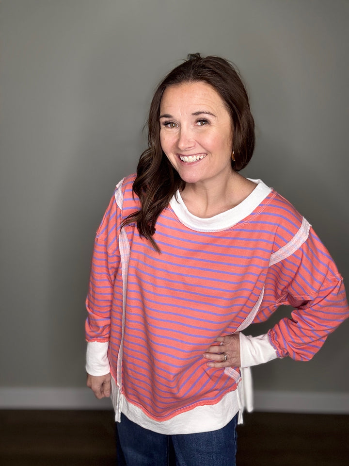 Coral Striped Tunic Top