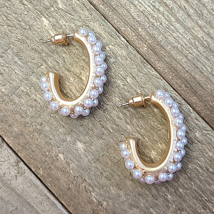 Golden Hoop Pearl Earrings