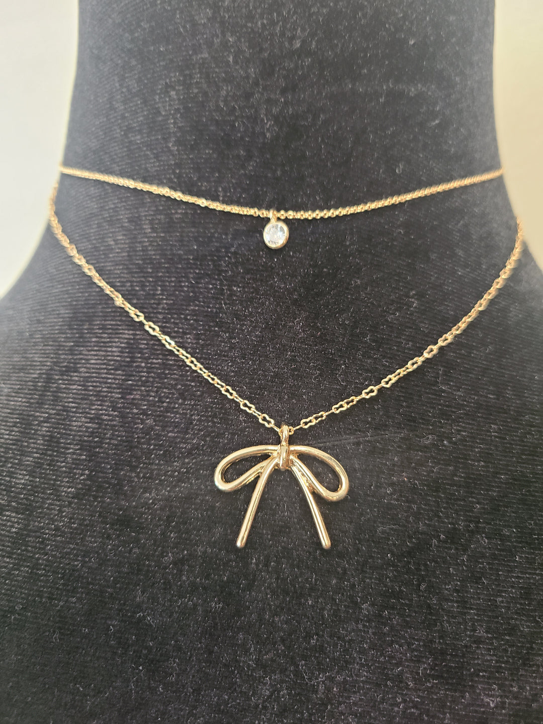 Gold Bow & Crystal Necklace