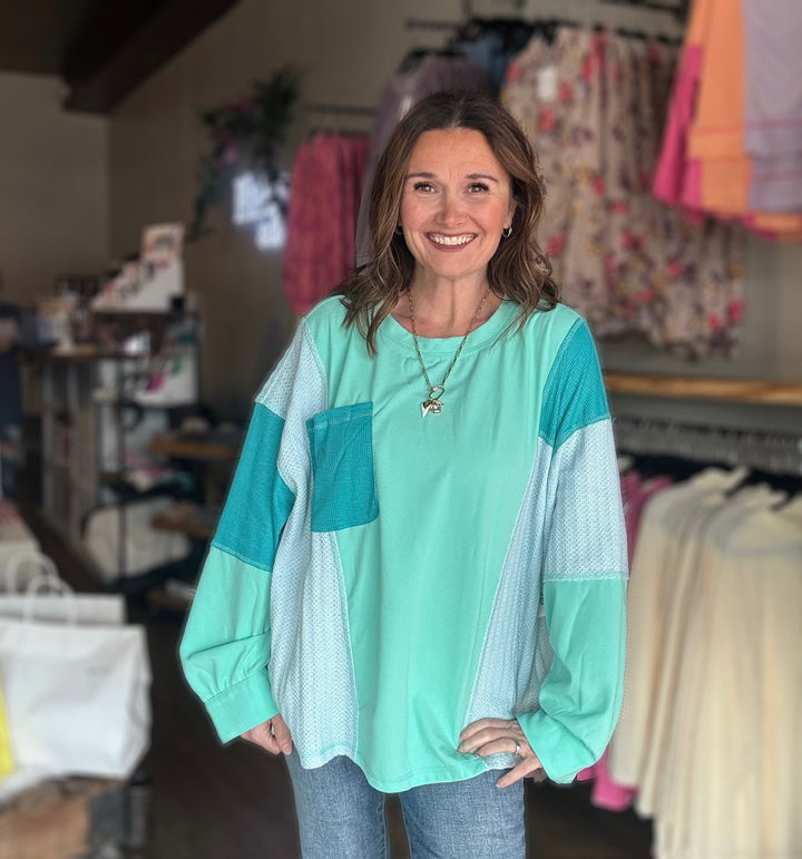 Mint & Blue Patchwork Long Sleeve