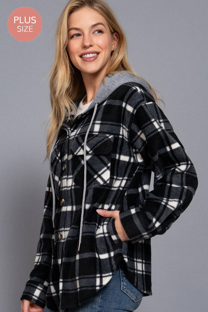 Gray Plaid Fleece Hooded Jacket