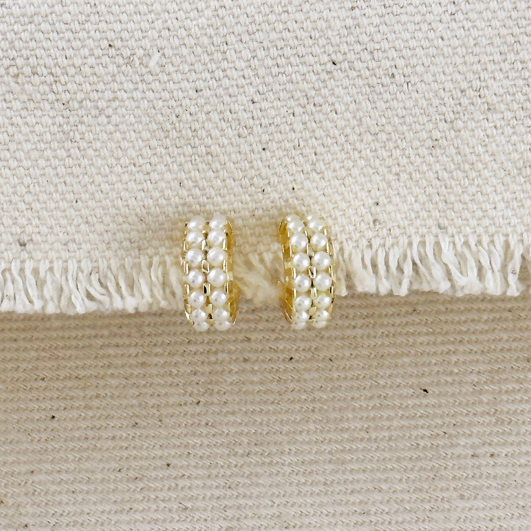 18k Gold Filled Petite Double Pearl C-Hoop Earrings