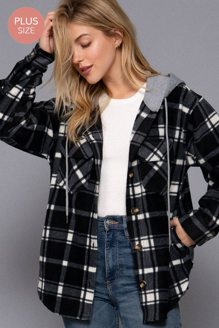 Gray Plaid Fleece Hooded Jacket