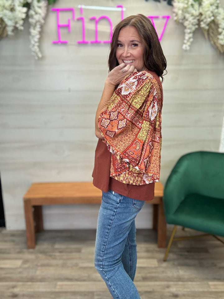 Paisley Ruffle Sleeve Top