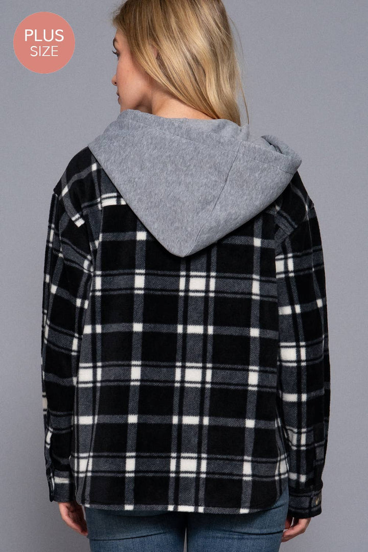 Gray Plaid Fleece Hooded Jacket