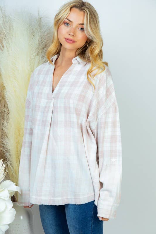 Pink Plaid Long Sleeve Top