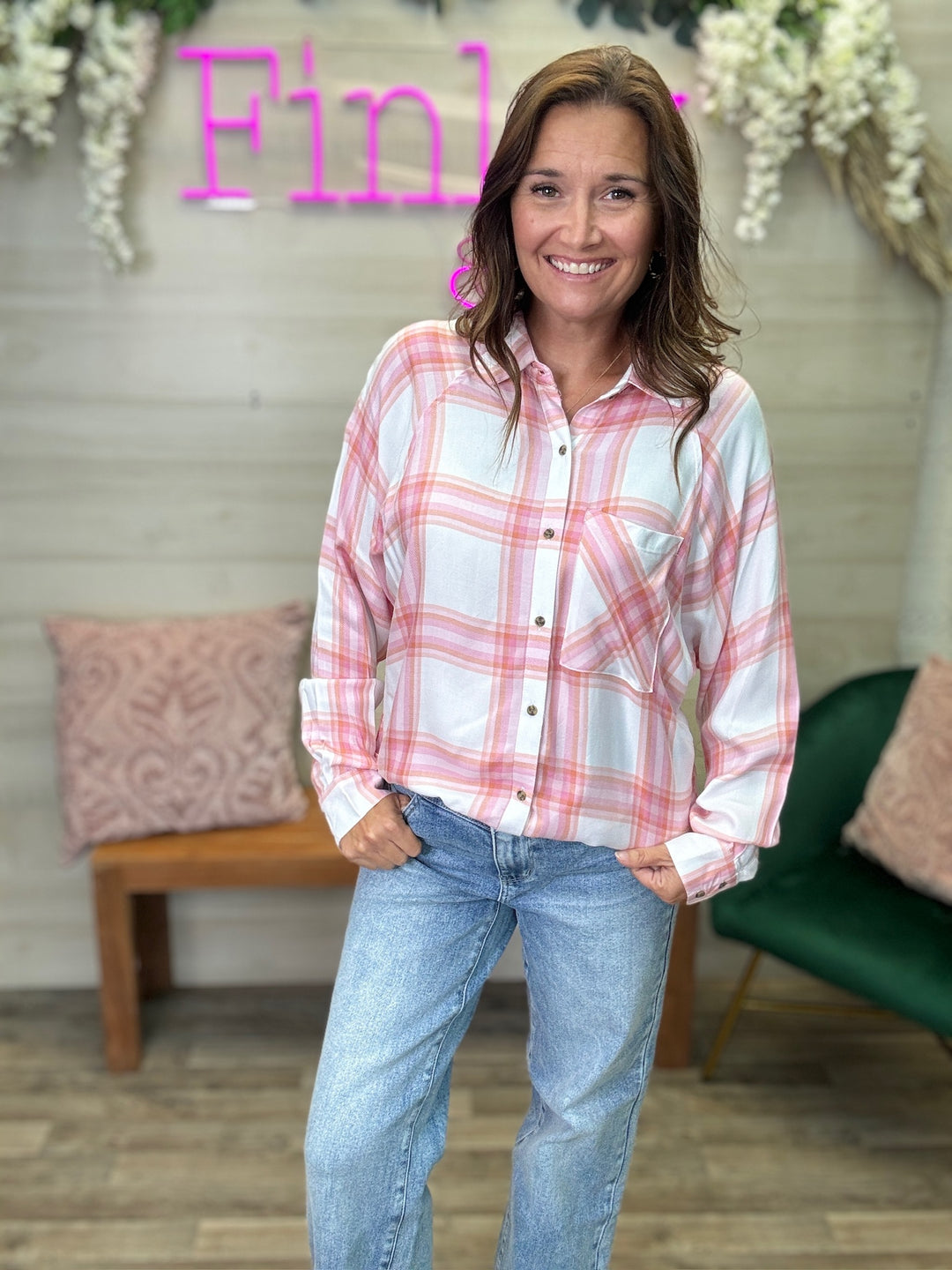 Pink & White Plaid Top