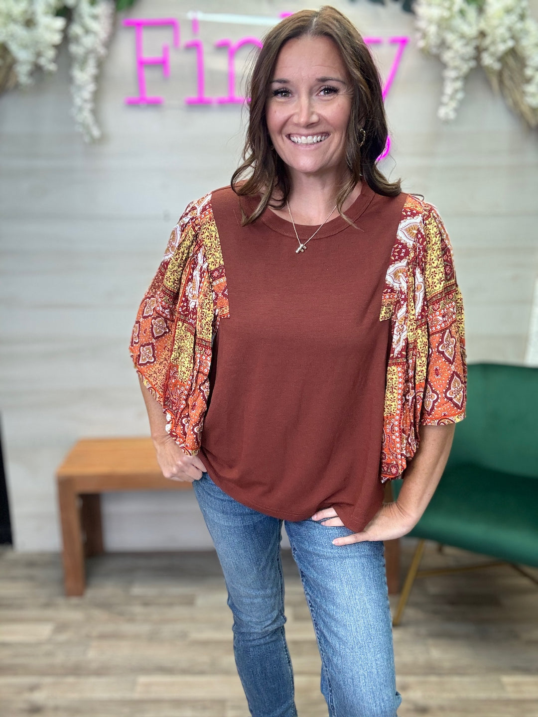 Paisley Ruffle Sleeve Top