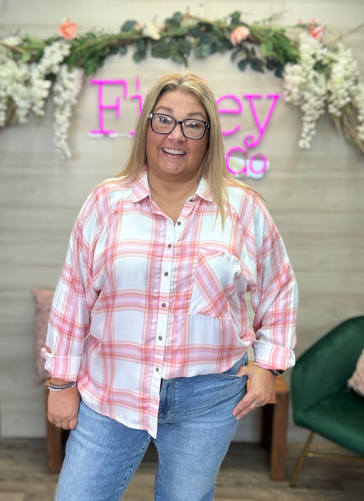 Pink & White Plaid Top