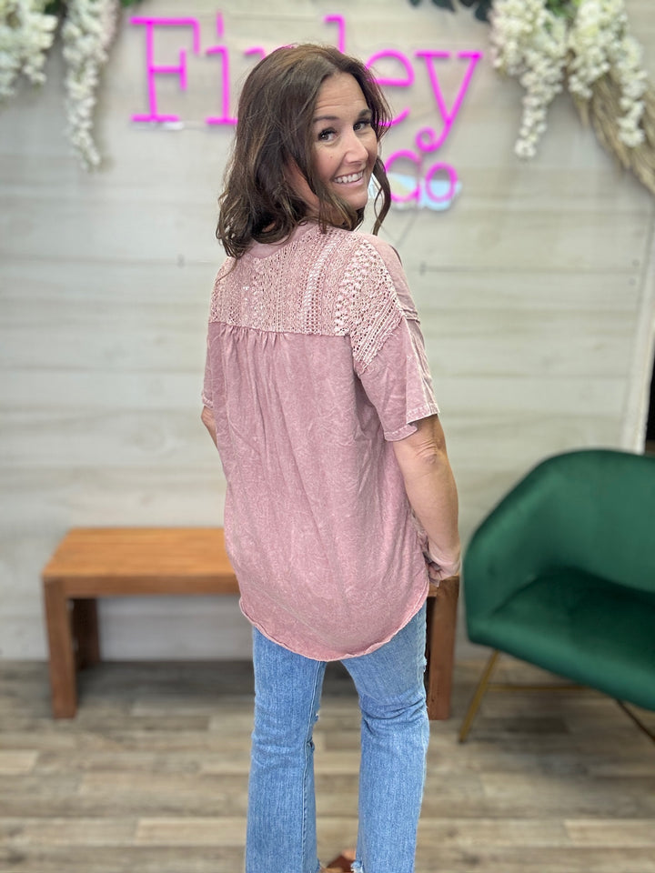 Lace Block Pocket Top