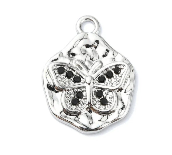 Silver Hammered Butterfly Charm