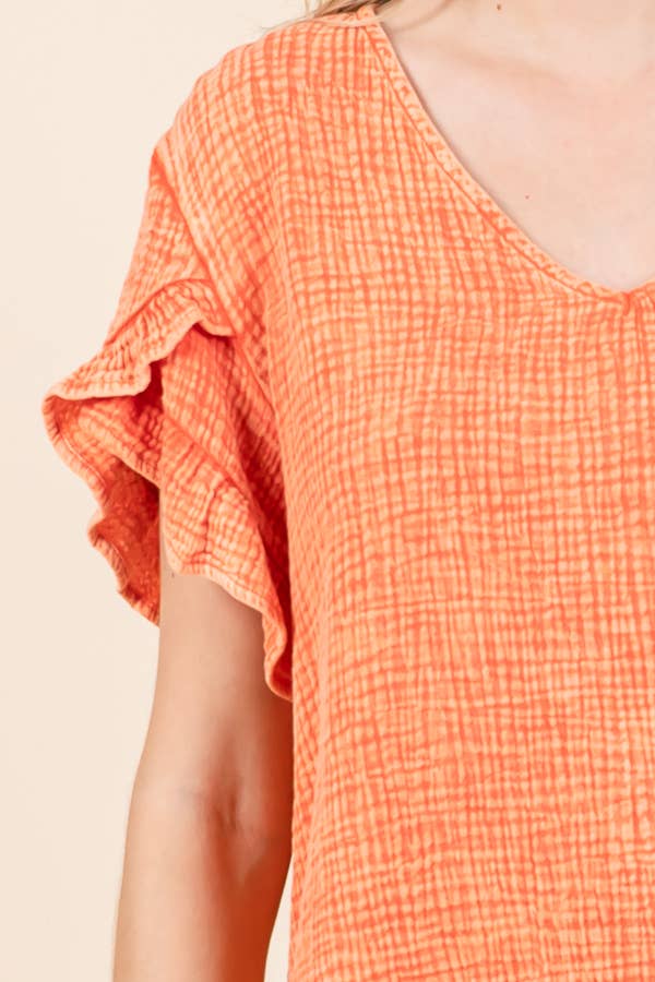 V-Neck Ruffle SSLV Top: S / PINK GIRL