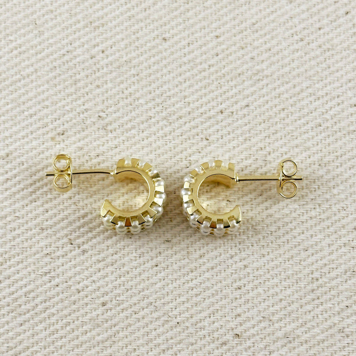 18k Gold Filled Petite Double Pearl C-Hoop Earrings