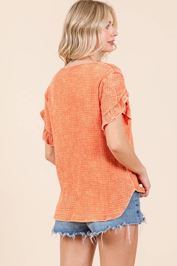 V-Neck Ruffle SSLV Top: S / PINK GIRL