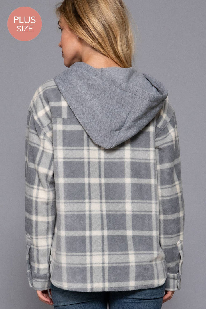 Gray Plaid Fleece Hooded Jacket